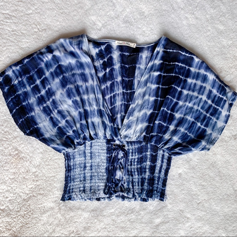 Heart & Hips Blue Tie Dye Cinched Waist Shirt